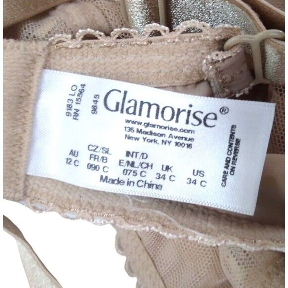 Glamorise 34C Bra Elegance Sheer Lace Full Coverage Wonderwire 9845 Beige - Picture 3 of 4